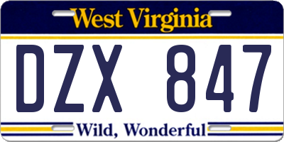 WV license plate DZX847