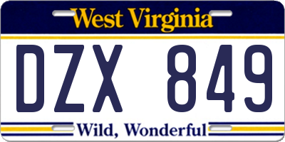 WV license plate DZX849