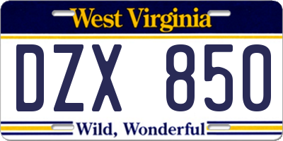 WV license plate DZX850