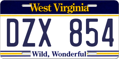WV license plate DZX854