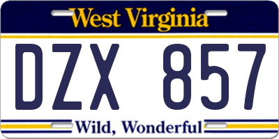 WV license plate DZX857