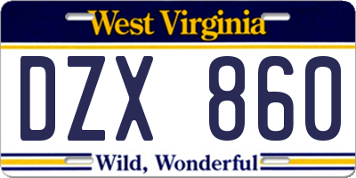 WV license plate DZX860