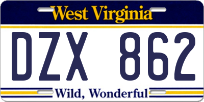 WV license plate DZX862