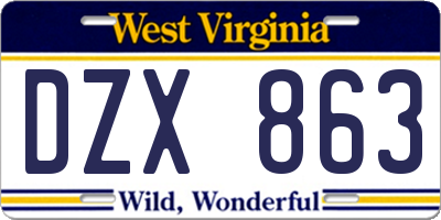 WV license plate DZX863