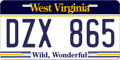 WV license plate DZX865