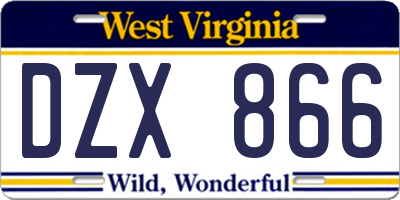 WV license plate DZX866
