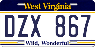 WV license plate DZX867