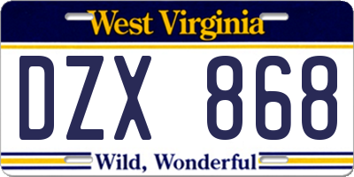 WV license plate DZX868