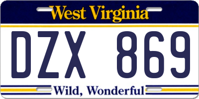 WV license plate DZX869