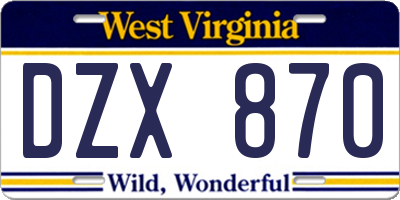 WV license plate DZX870