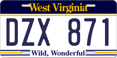 WV license plate DZX871