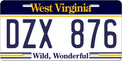 WV license plate DZX876