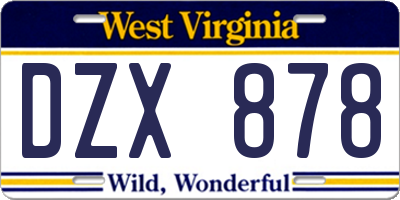 WV license plate DZX878