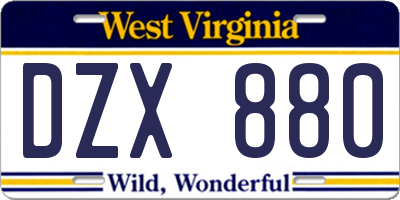WV license plate DZX880