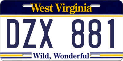 WV license plate DZX881