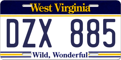 WV license plate DZX885