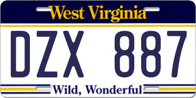 WV license plate DZX887