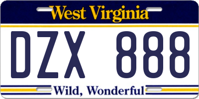 WV license plate DZX888