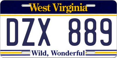 WV license plate DZX889