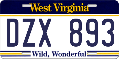 WV license plate DZX893