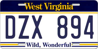 WV license plate DZX894