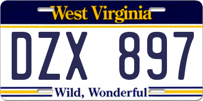 WV license plate DZX897