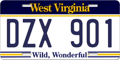 WV license plate DZX901