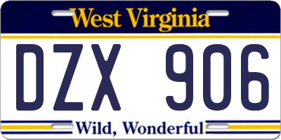 WV license plate DZX906