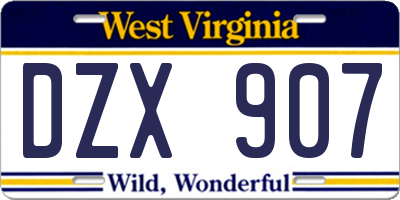 WV license plate DZX907