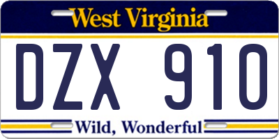 WV license plate DZX910