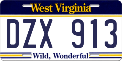 WV license plate DZX913