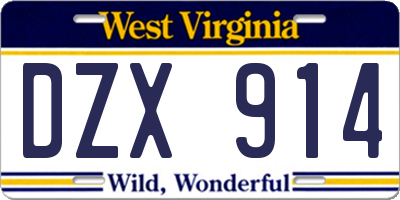 WV license plate DZX914