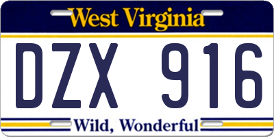 WV license plate DZX916