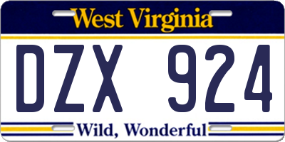 WV license plate DZX924