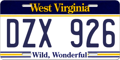 WV license plate DZX926