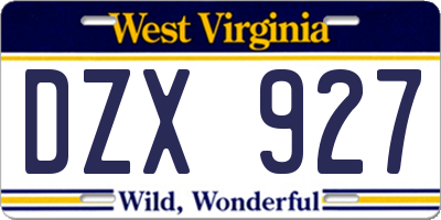 WV license plate DZX927