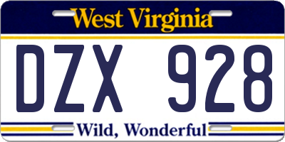 WV license plate DZX928