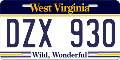 WV license plate DZX930