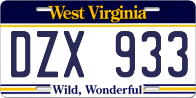 WV license plate DZX933