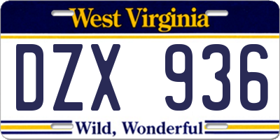 WV license plate DZX936