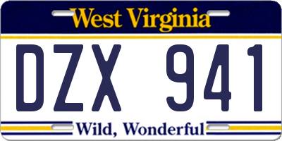 WV license plate DZX941