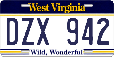 WV license plate DZX942