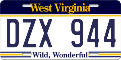 WV license plate DZX944