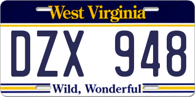 WV license plate DZX948