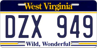 WV license plate DZX949