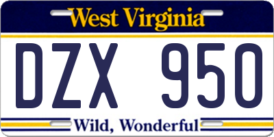 WV license plate DZX950