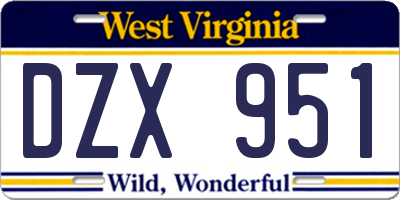 WV license plate DZX951
