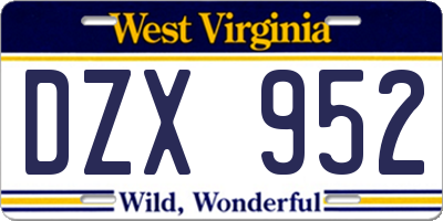 WV license plate DZX952