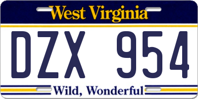 WV license plate DZX954