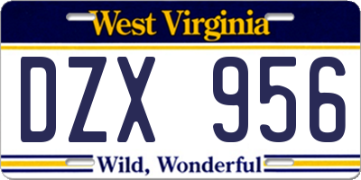 WV license plate DZX956